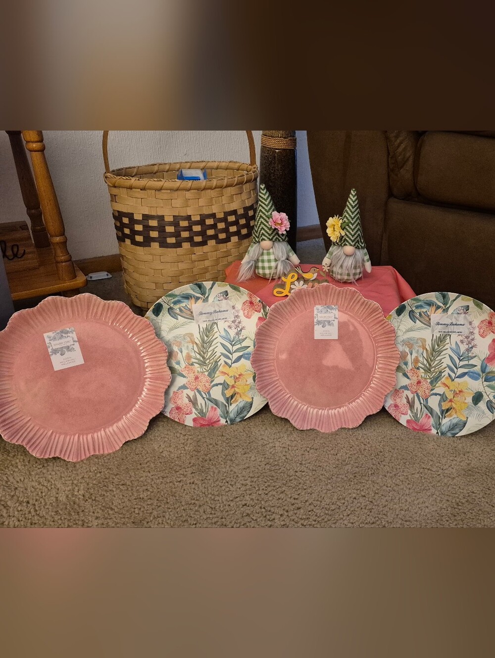 Pink Scalloped Shabby Chic Melamine Plates & Floral Tommy Bahama Melamine Plates